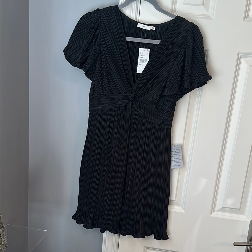 Lush Black Babydoll Mini Dress with V-Neck